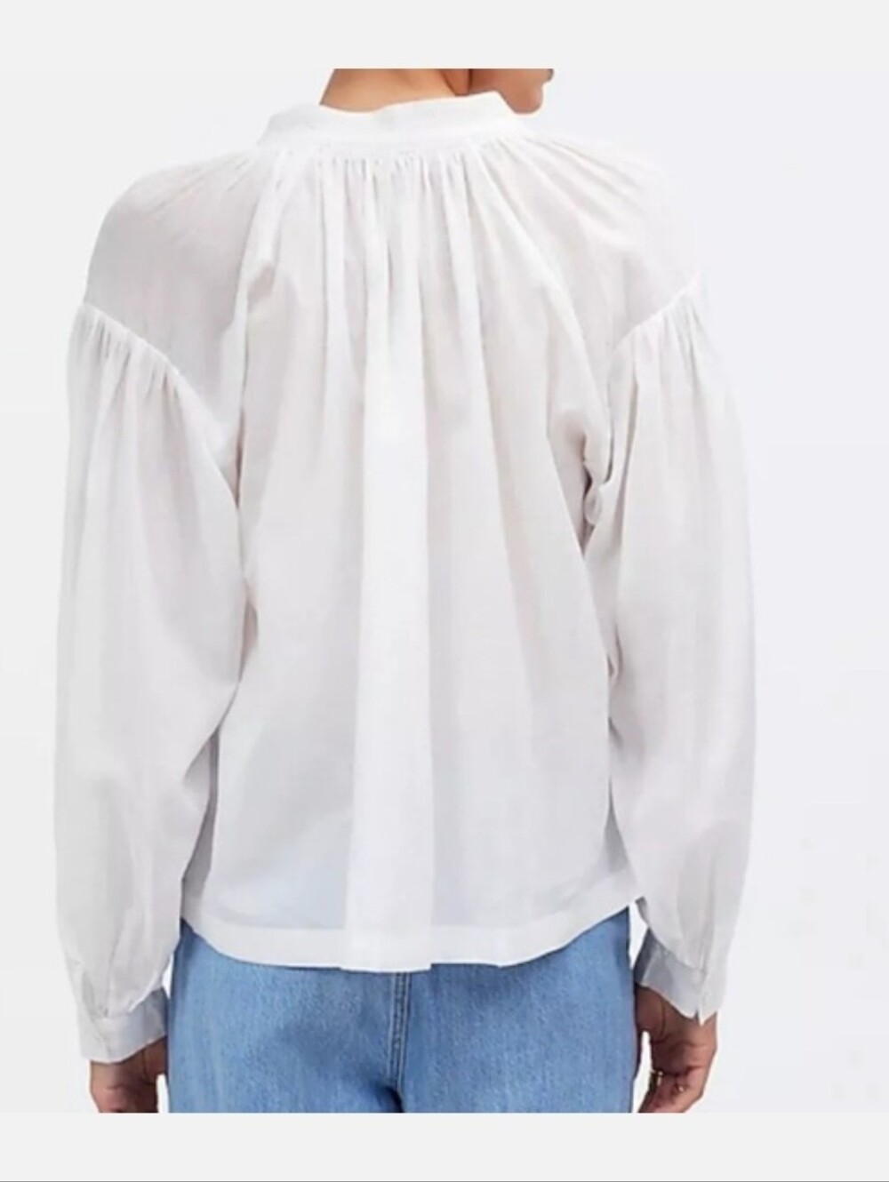 Madewell Shirred Long Sleeve Lightweight Flowy Blouse Cotton Blend wlwhite - Picture 2 of 16